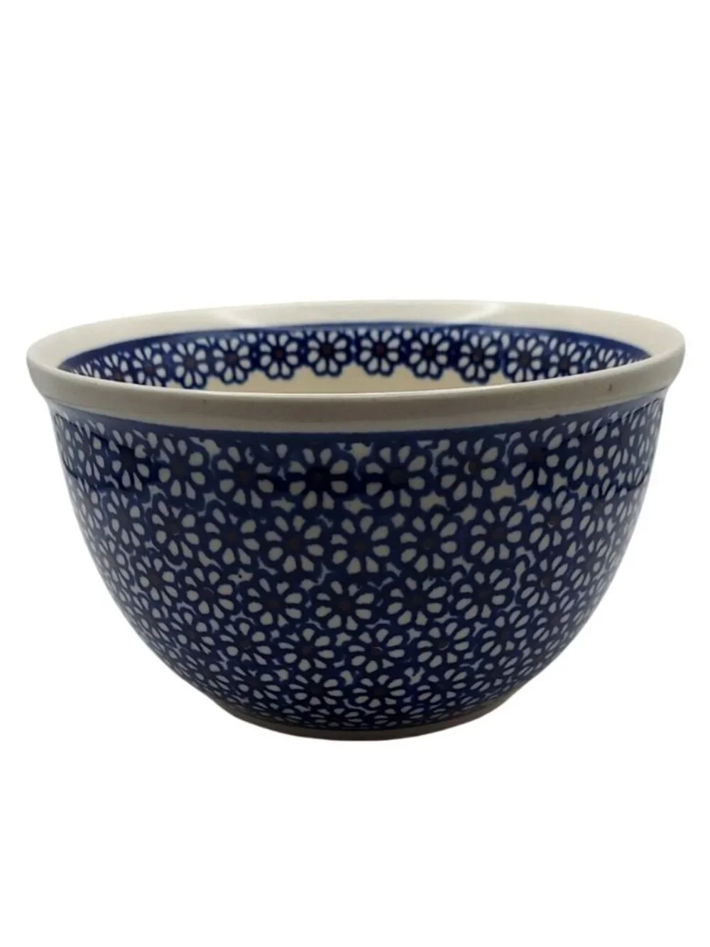 Hand Made Boleslawiec Pottery Cobalt Blue Daisy Stoneware Mixing Bowl Floral 4G